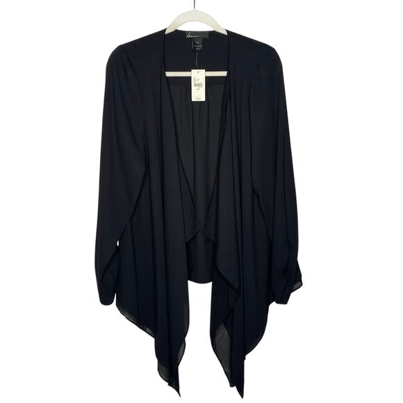 Lane Bryant Ruched Long Sleeve Open Front Draped Waterfall Cardigan Black 14/16 - Picture 1 of 8